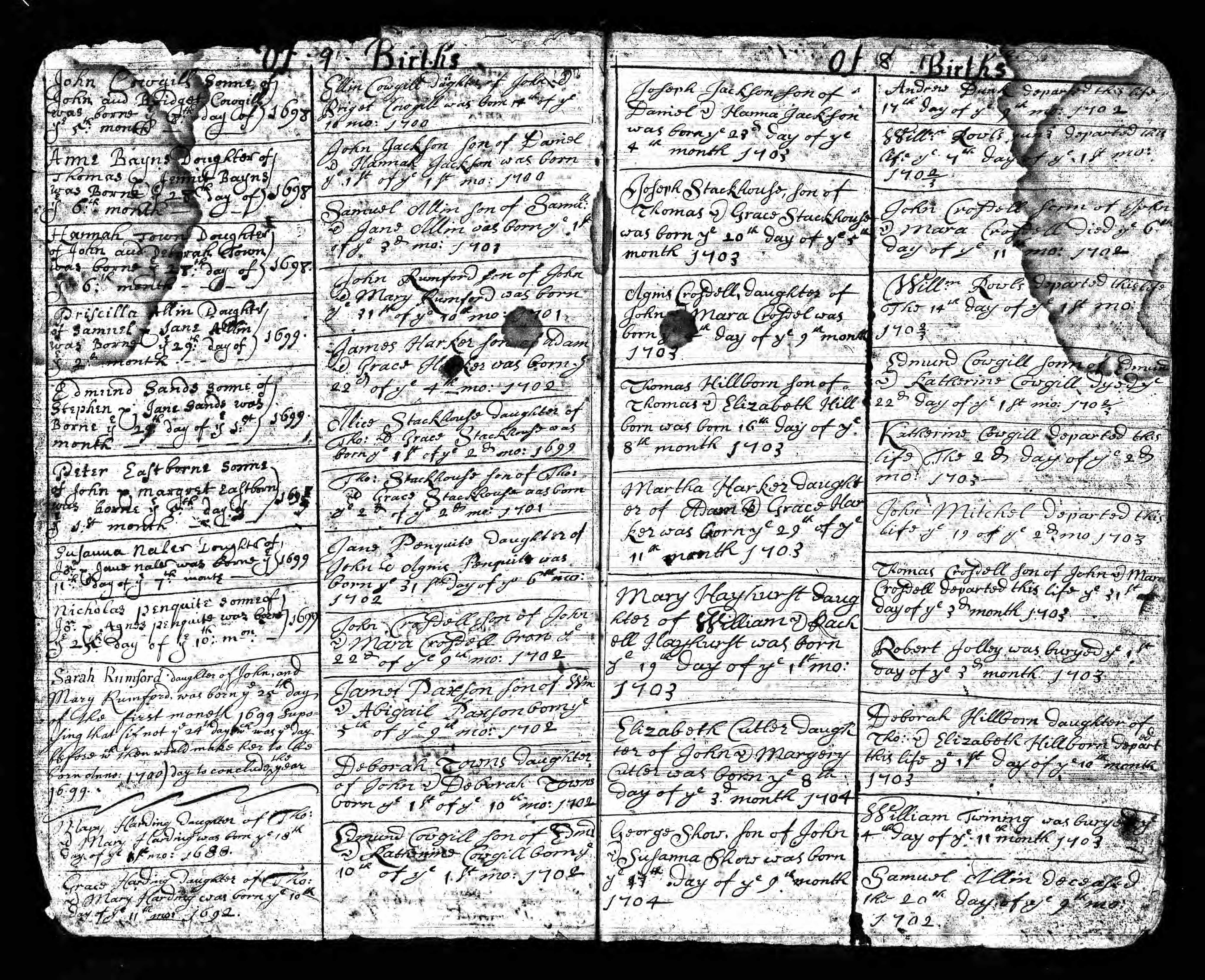 Edmond Cowgill Birth/Death, Middletown MM Quaker Records