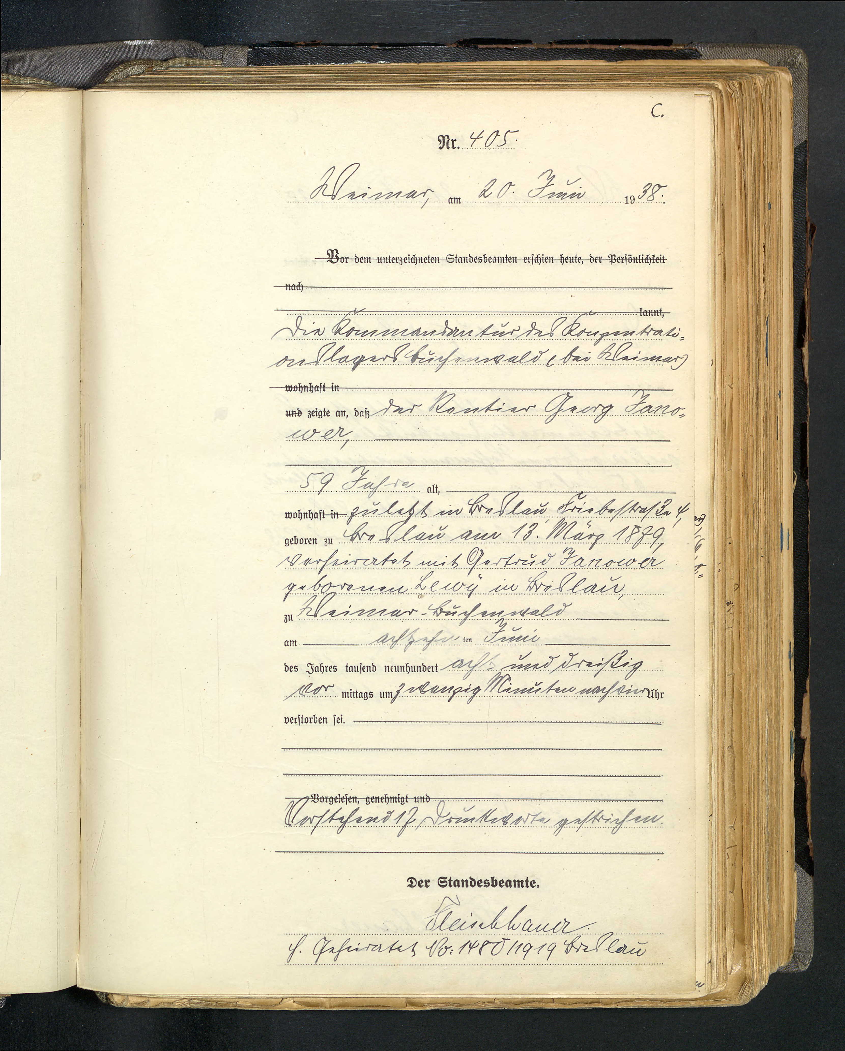 Death Record, Georg Janower, 1938