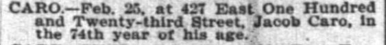 Death Notice, New York Times, 1 Mar 1903