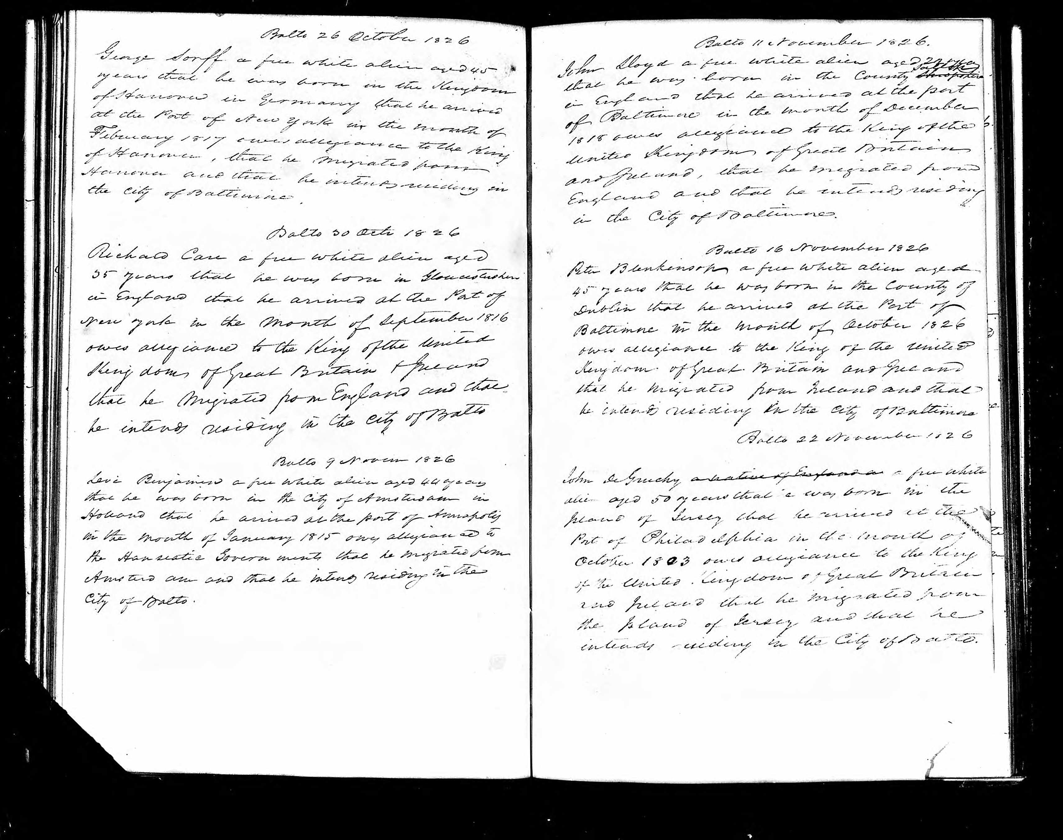 Alien Registration, Baltimore, 1826