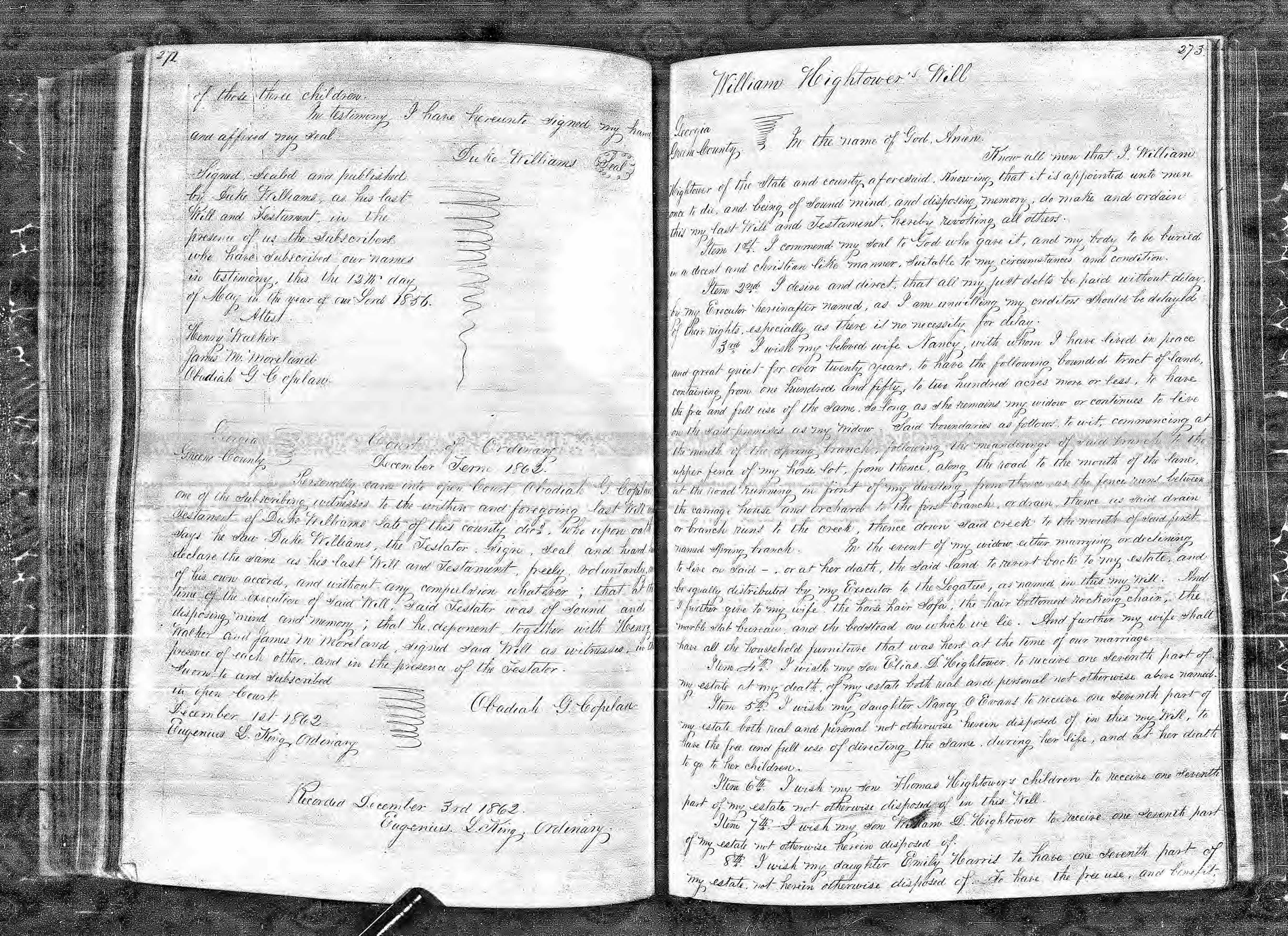 William Hightower's will (1 of 2)